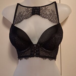 Victoria’s Secret Very Sexy High Neck Lace Up Push Up Bra 32C sheer